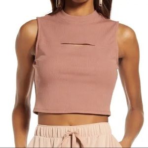 Open Edit Cutout Crop Tank Top in Tan Mocha